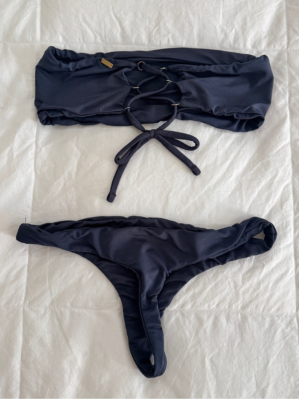 Gooseberry Seaside Navy Lace-Up Bandeau Bikini Set w/ Cheeky Bottoms